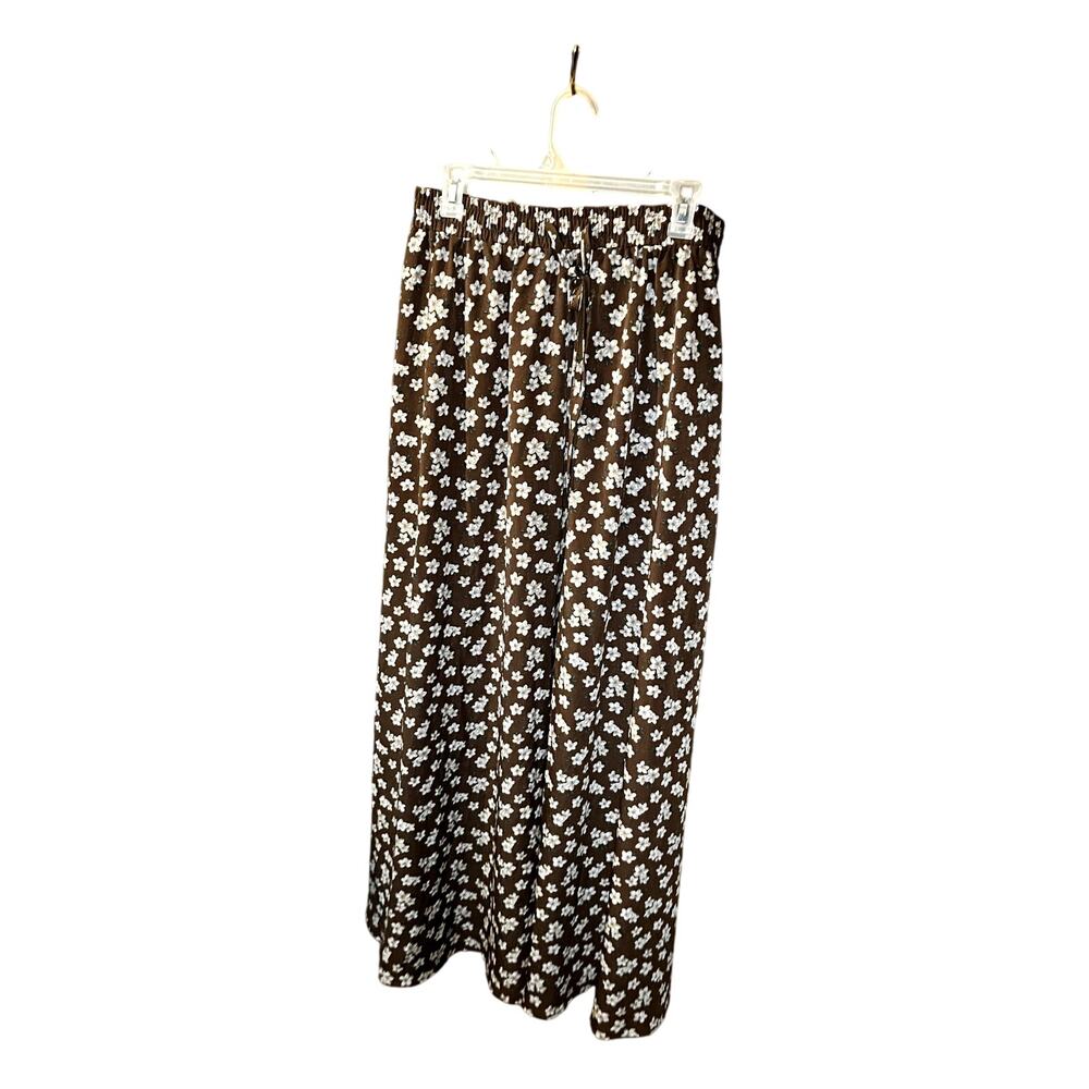 Floral Print Pleated Maxi Skirt – Brown – Size XL